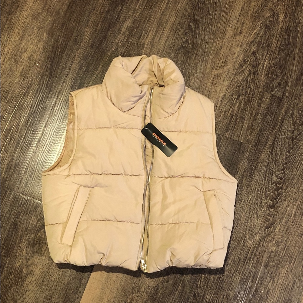 Ambiance Beige Puffer Vest with High Collar